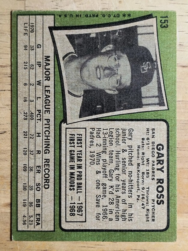 1971 Topps #153 Gary Ross (EX)