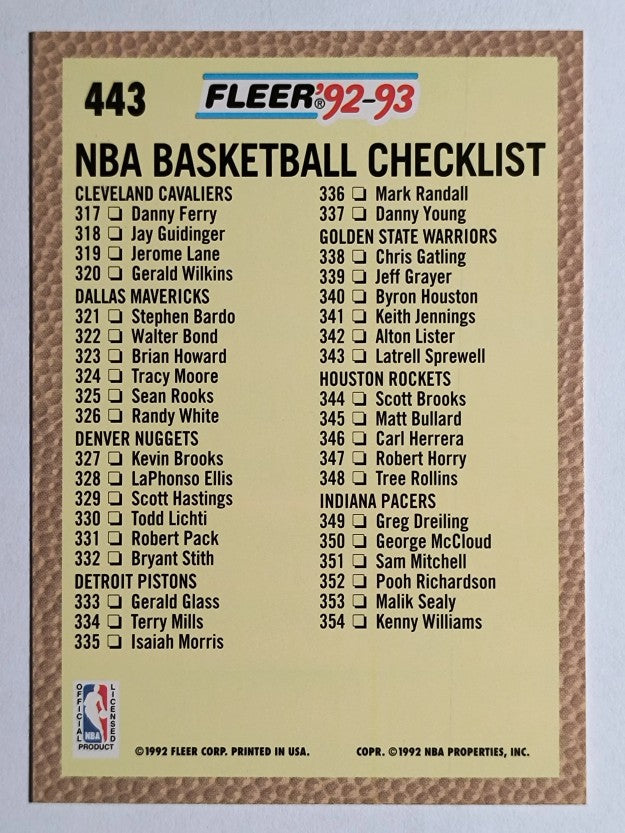1992-93 Fleer #443 Checklist 1