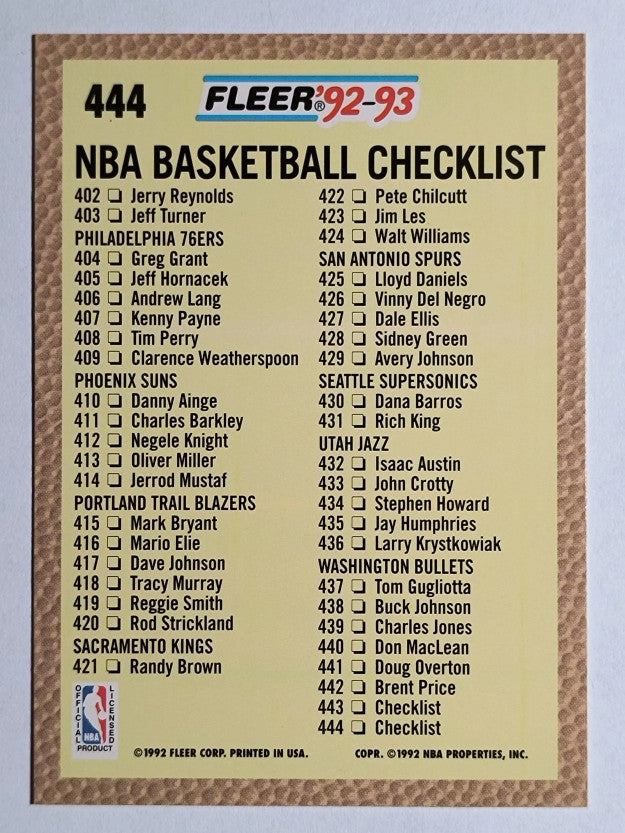 1992-93 Fleer #444 Checklist 2