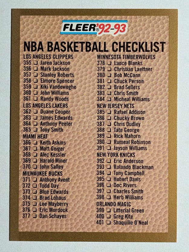 1992-93 Fleer #444 Checklist 2