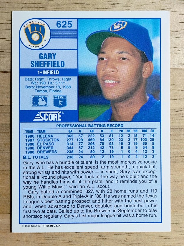 1989 Score #625 Gary Sheffield RC