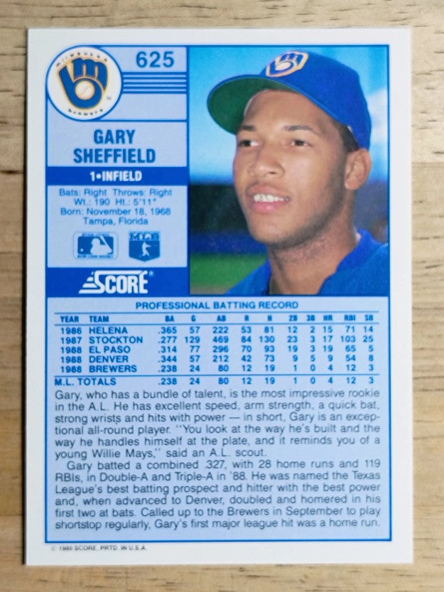 1989 Score #625 Gary Sheffield RC