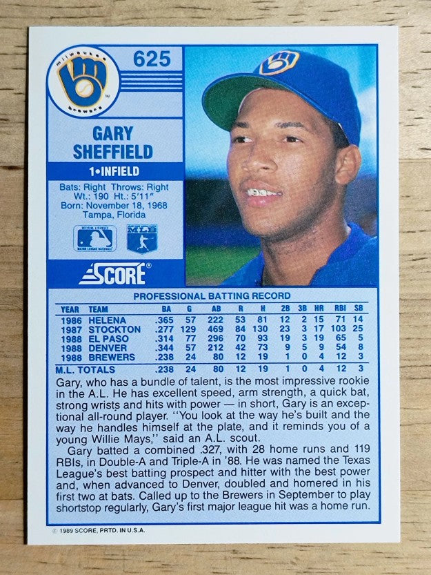 1989 Score #625 Gary Sheffield RC