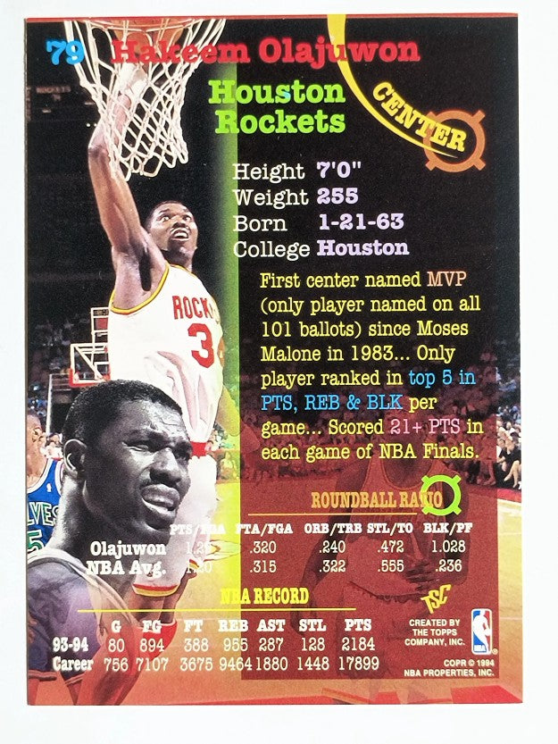 1994-95 Stadium Club #79 Hakeem Olajuwon
