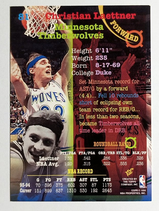 1994-95 Stadium Club #81 Christian Laettner