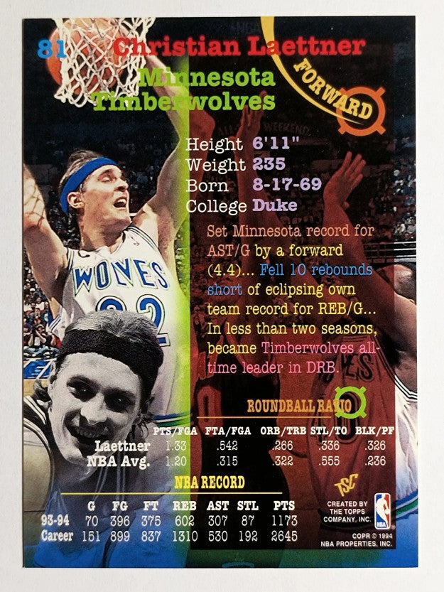 1994-95 Stadium Club #81 Christian Laettner