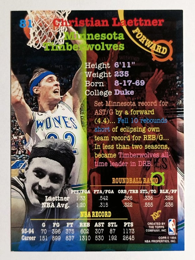 1994-95 Stadium Club #81 Christian Laettner