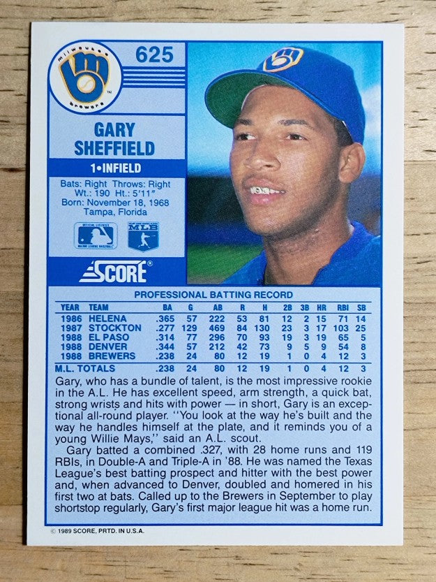 1989 Score #625 Gary Sheffield RC