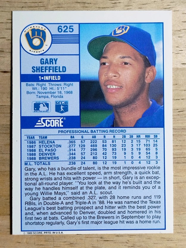 1989 Score #625 Gary Sheffield RC