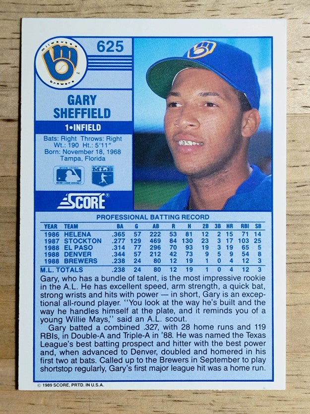 1989 Score #625 Gary Sheffield RC