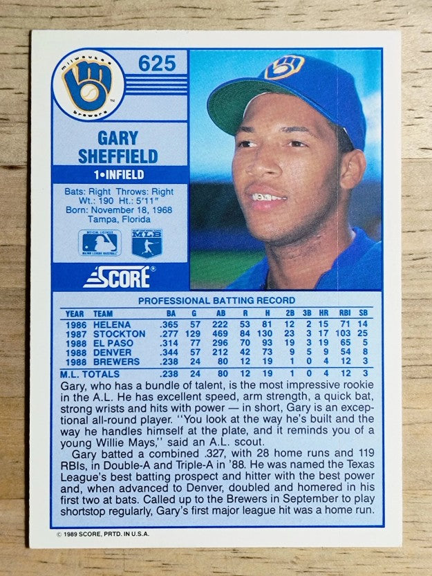 1989 Score #625 Gary Sheffield RC