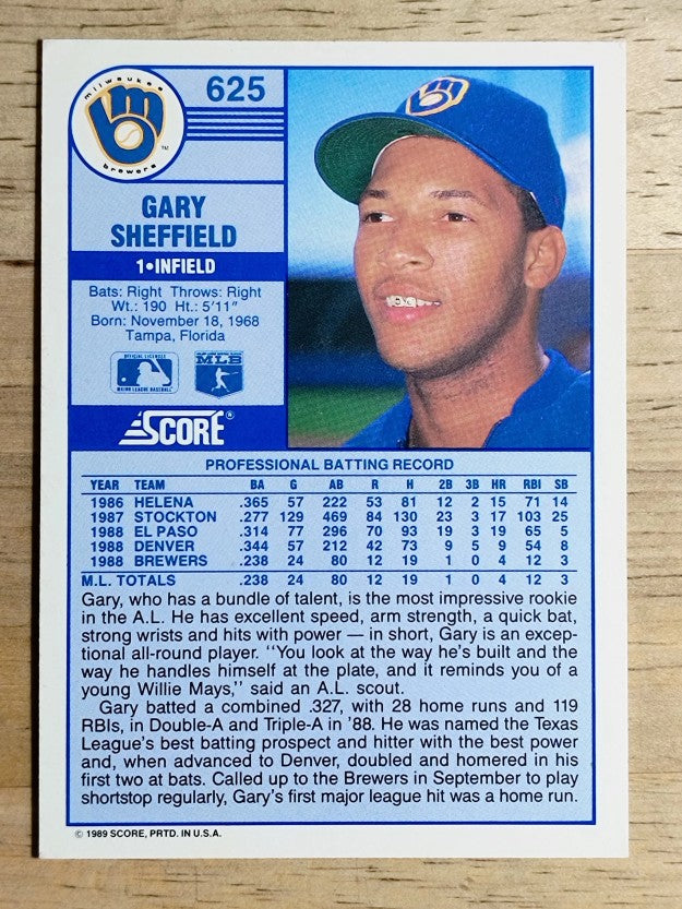 1989 Score #625 Gary Sheffield RC