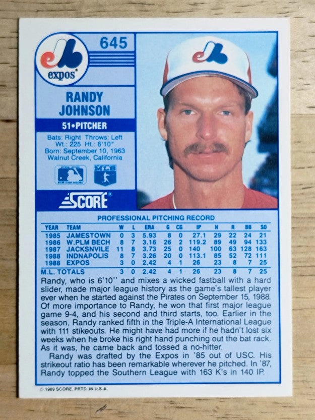 1989 Score #645 Randy Johnson RC