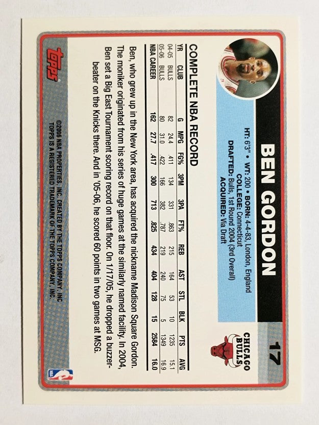 2006-07 Topps #17 Ben Gordon