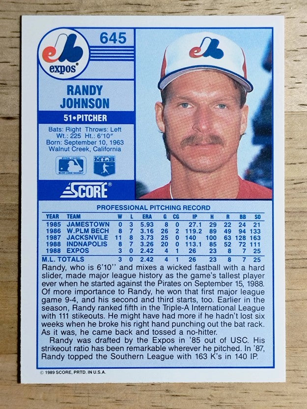 1989 Score #645 Randy Johnson RC