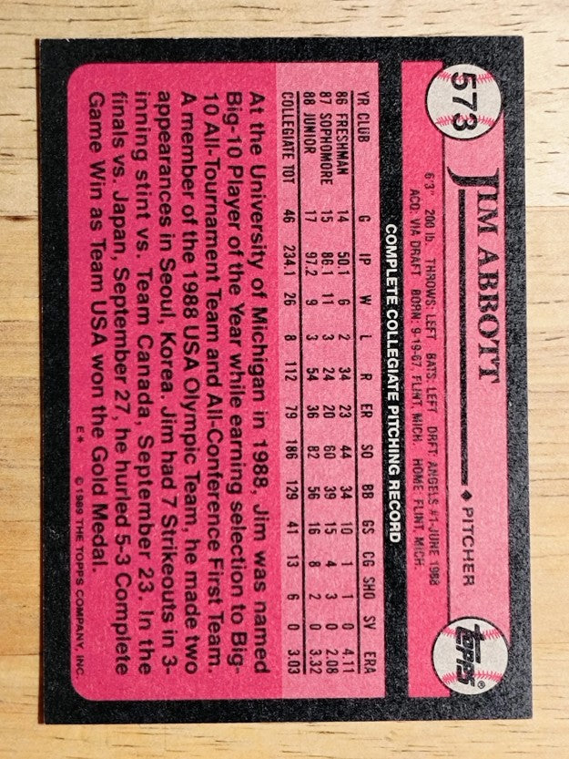 1989 Topps #573 Jim Abbott FDP RC