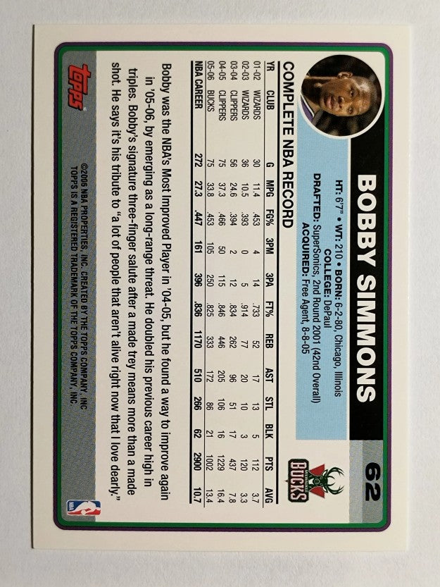 2006-07 Topps #62 Bobby Simmons
