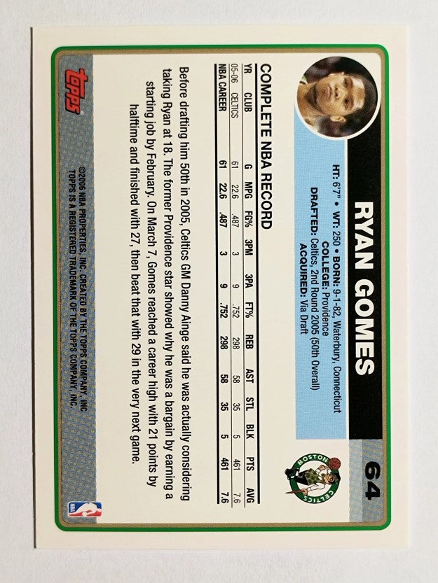 2006-07 Topps #64 Ryan Gomes