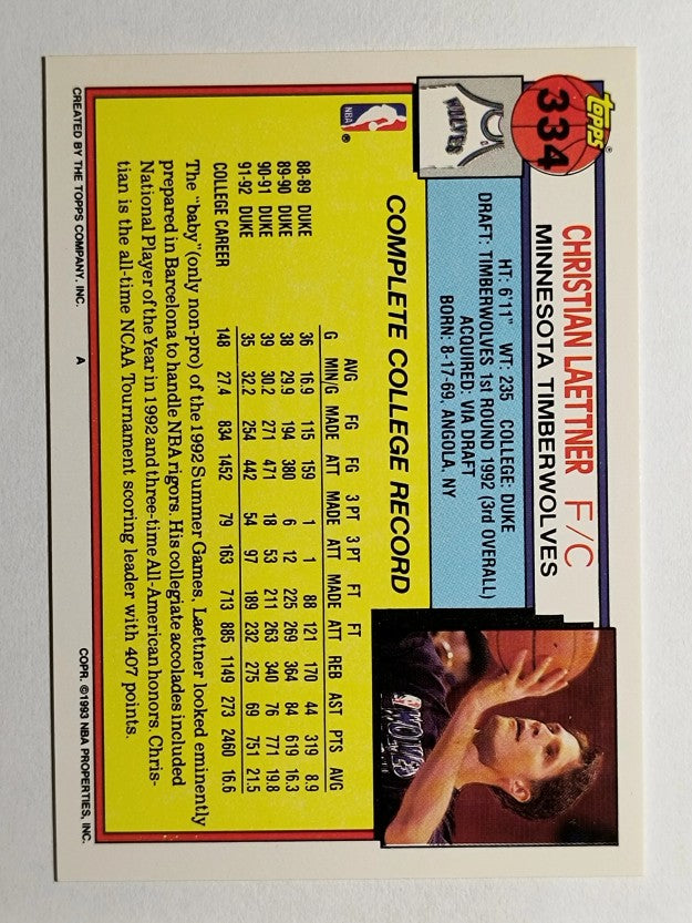 1992-93 Topps #334 Christian Laettner RC
