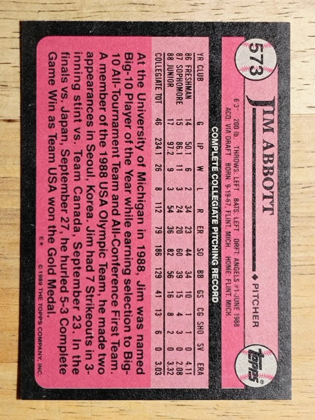 1989 Topps #573 Jim Abbott FDP RC