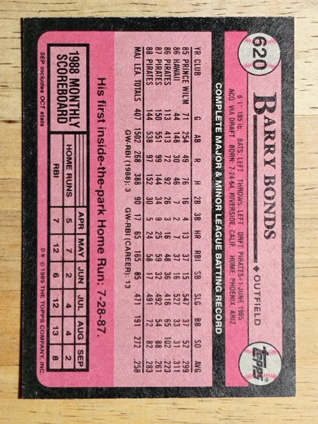 1989 Topps #620 Barry Bonds