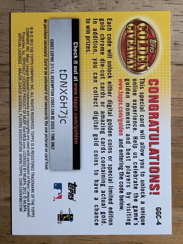 2012 Topps Golden Giveaway Code Cards #GGC4 Roy Halladay