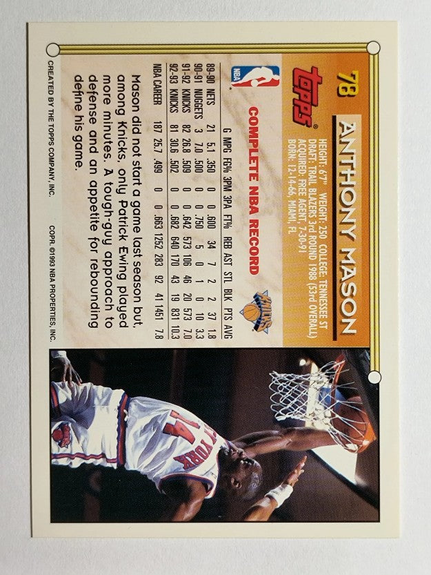 1993-94 Topps Gold #78 Anthony Mason