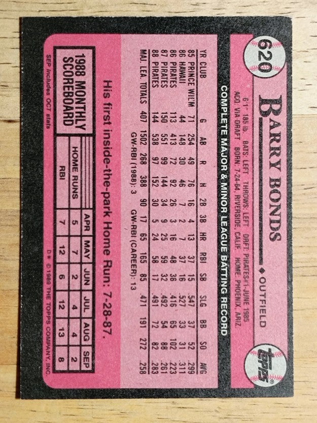 1989 Topps #620 Barry Bonds