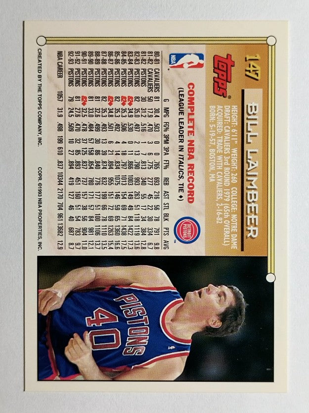 1993-94 Topps Gold #147 Bill Laimbeer