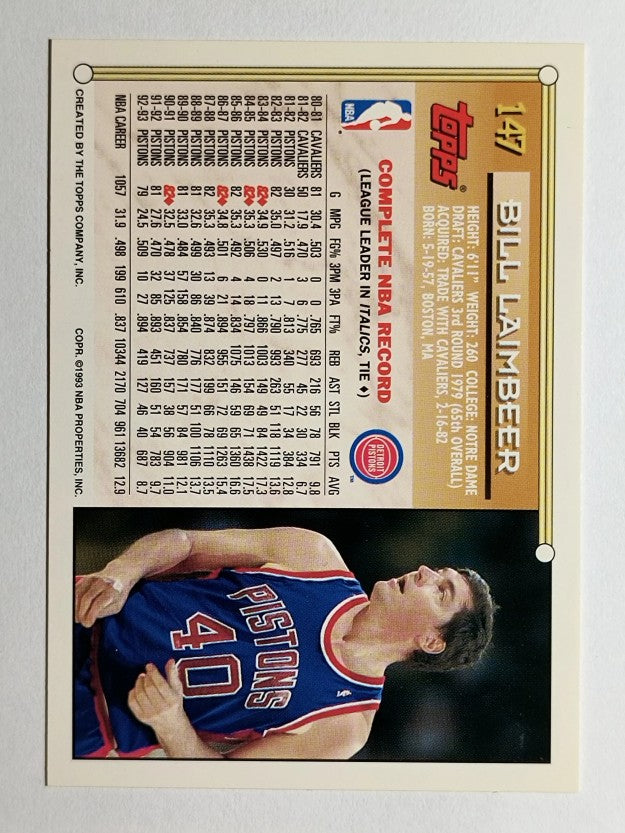 1993-94 Topps Gold #147 Bill Laimbeer
