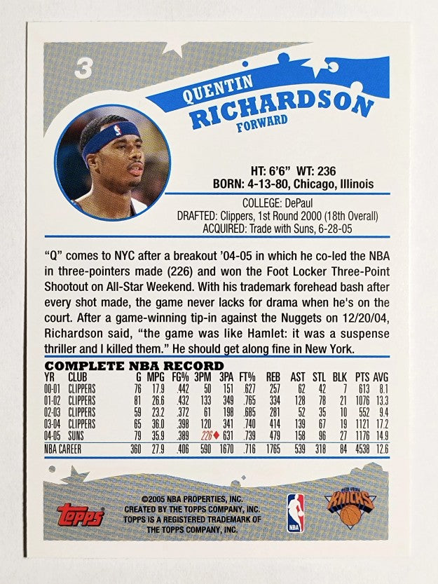 2005-06 Topps #3 Quentin Richardson