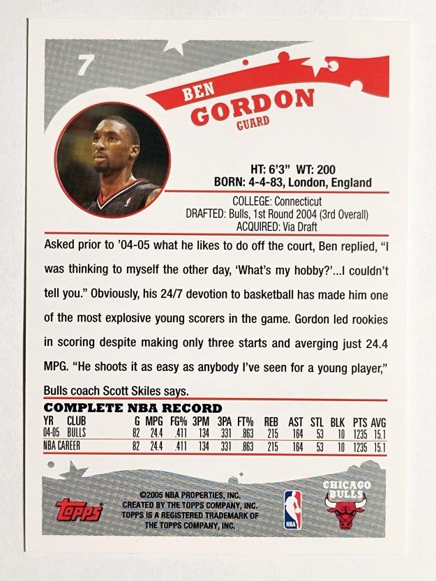 2005-06 Topps #7 Ben Gordon