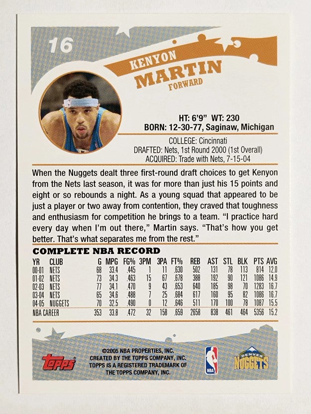 2005-06 Topps #16 Kenyon Martin