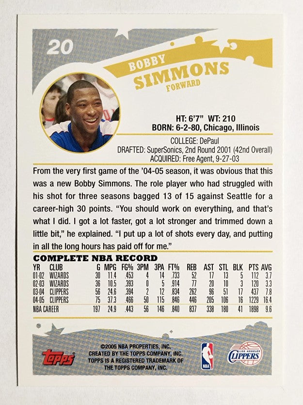 2005-06 Topps #20 Bobby Simmons