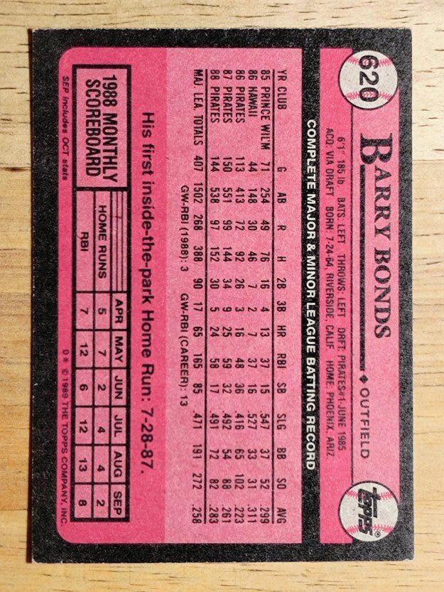 1989 Topps #620 Barry Bonds