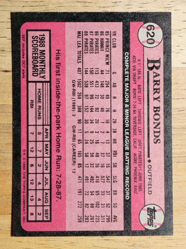 1989 Topps #620 Barry Bonds