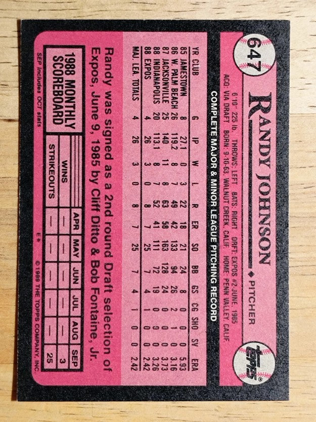 1989 Topps #647 Randy Johnson RC