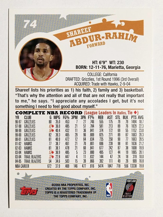 2005-06 Topps #74 Shareef Abdur-Rahim
