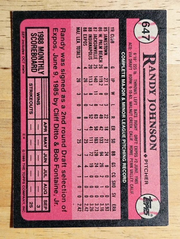 1989 Topps #647 Randy Johnson RC