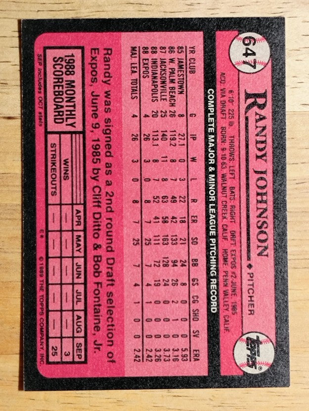 1989 Topps #647 Randy Johnson RC