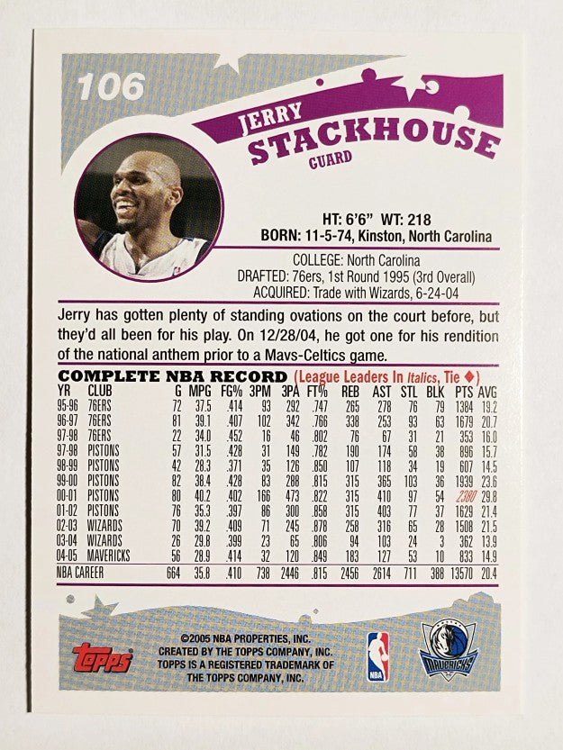 2005-06 Topps #106 Jerry Stackhouse