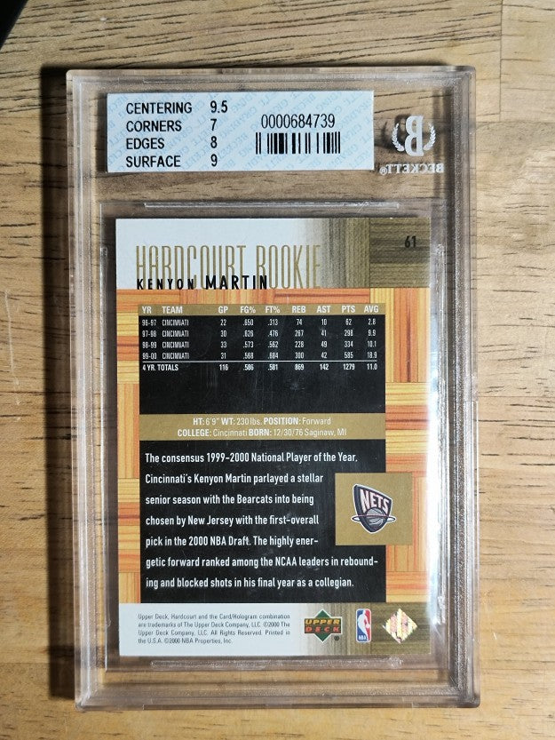 2000-01 UD Hardcourt #61 Kenyon Martin/900 (BGS 7.5 NM+)(Scratched case)