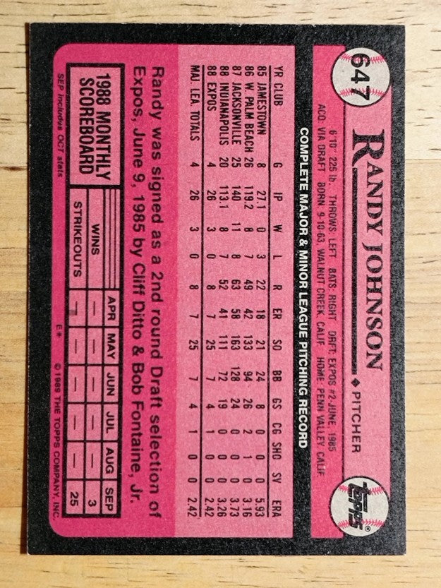 1989 Topps #647 Randy Johnson RC