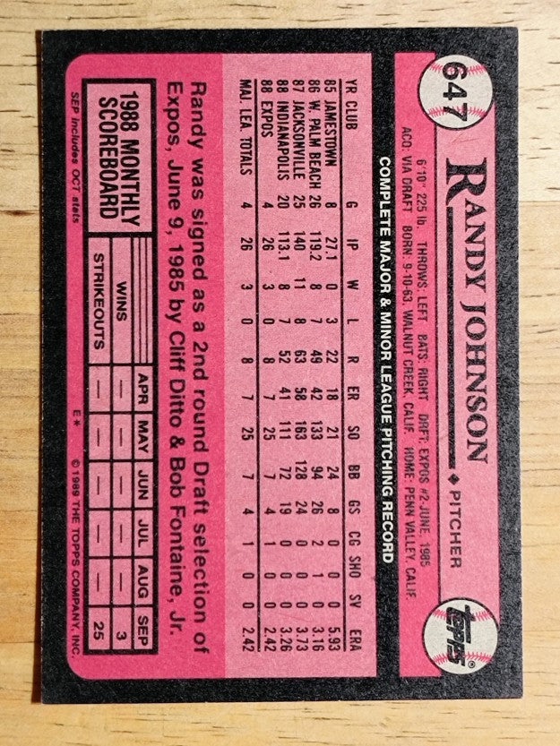 1989 Topps #647 Randy Johnson RC