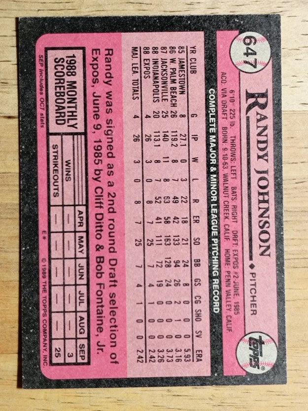 1989 Topps #647 Randy Johnson RC
