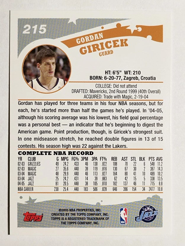 2005-06 Topps #215 Gordan Giricek