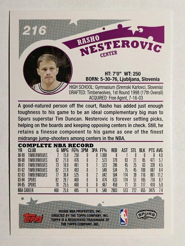 2005-06 Topps #216 Rasho Nesterovic