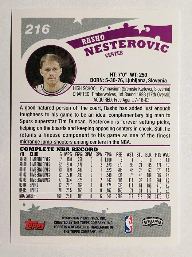 2005-06 Topps #216 Rasho Nesterovic