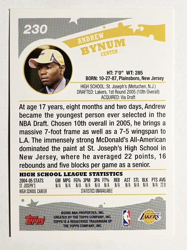2005-06 Topps #230 Andrew Bynum RC