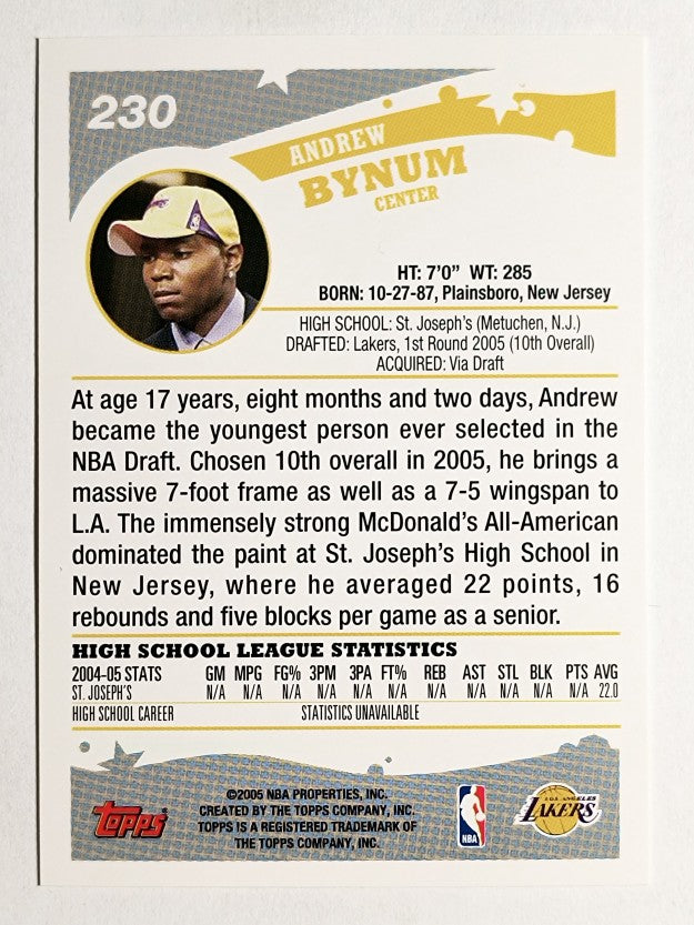 2005-06 Topps #230 Andrew Bynum RC